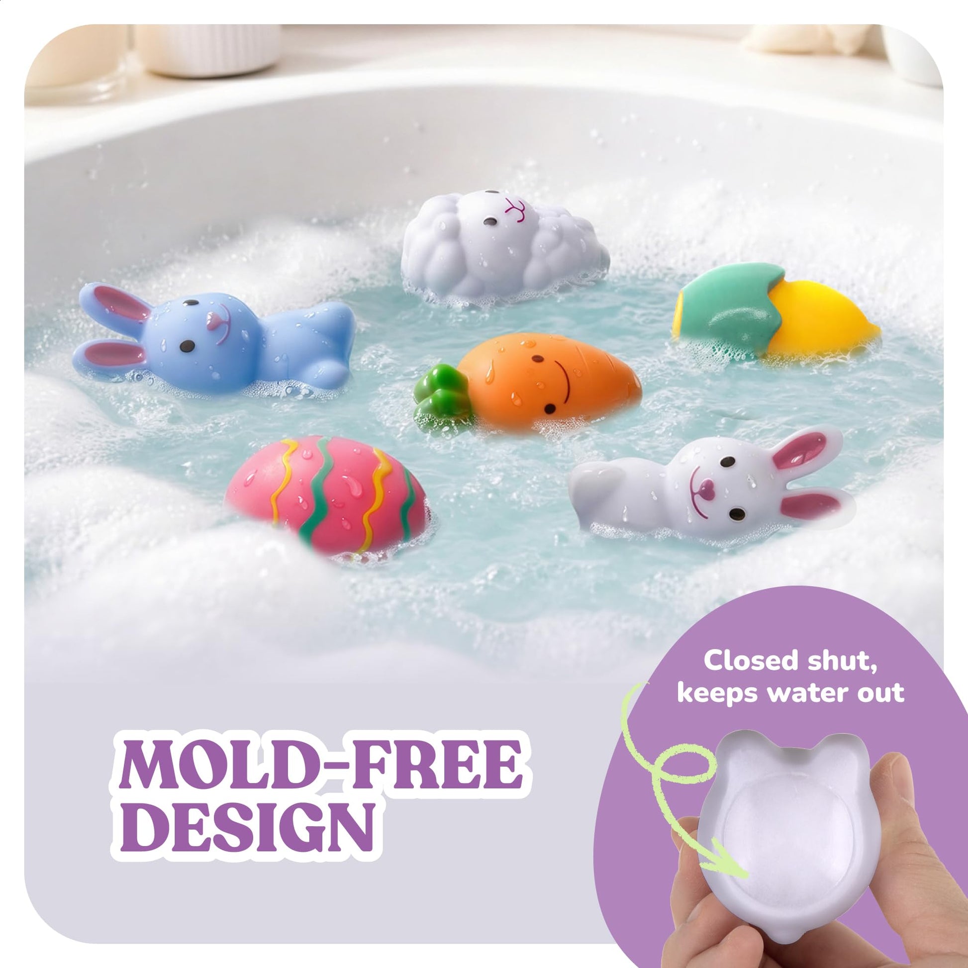 ArtCreativity TubZee Easter Basket Stuffers for Toddlers, Mold Free No Hole Bath Toys, Soft Squeezable for Baby, Gifts for Kids 6 Month+, 6-Pack