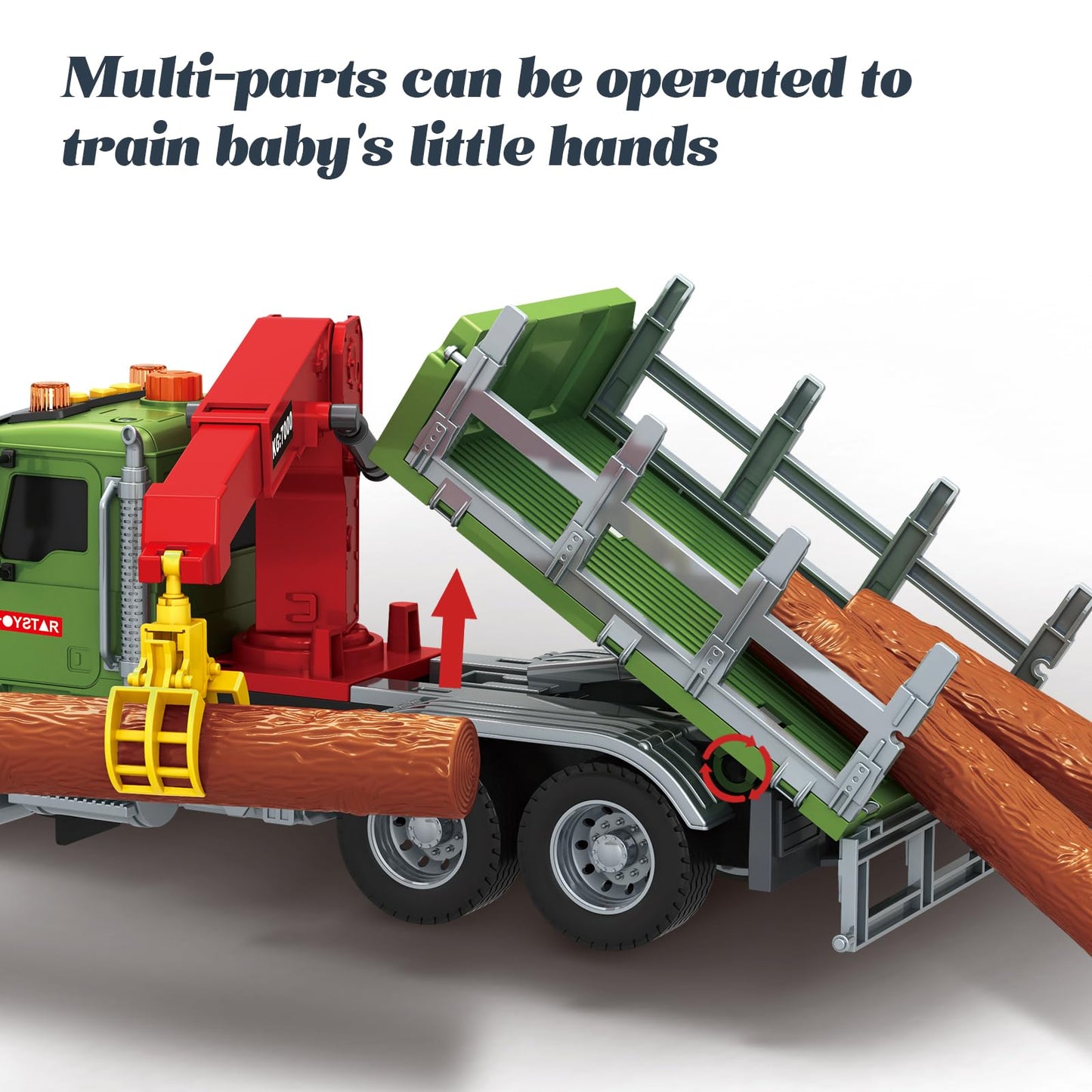 lonfypeng 15 Inch Friction Powered Timber Truck Toy with Loading Crane, 6 Wooden Logs & Lights/Sounds - Play Vehicle Gift for Boys Girls Kids Ages 3-7