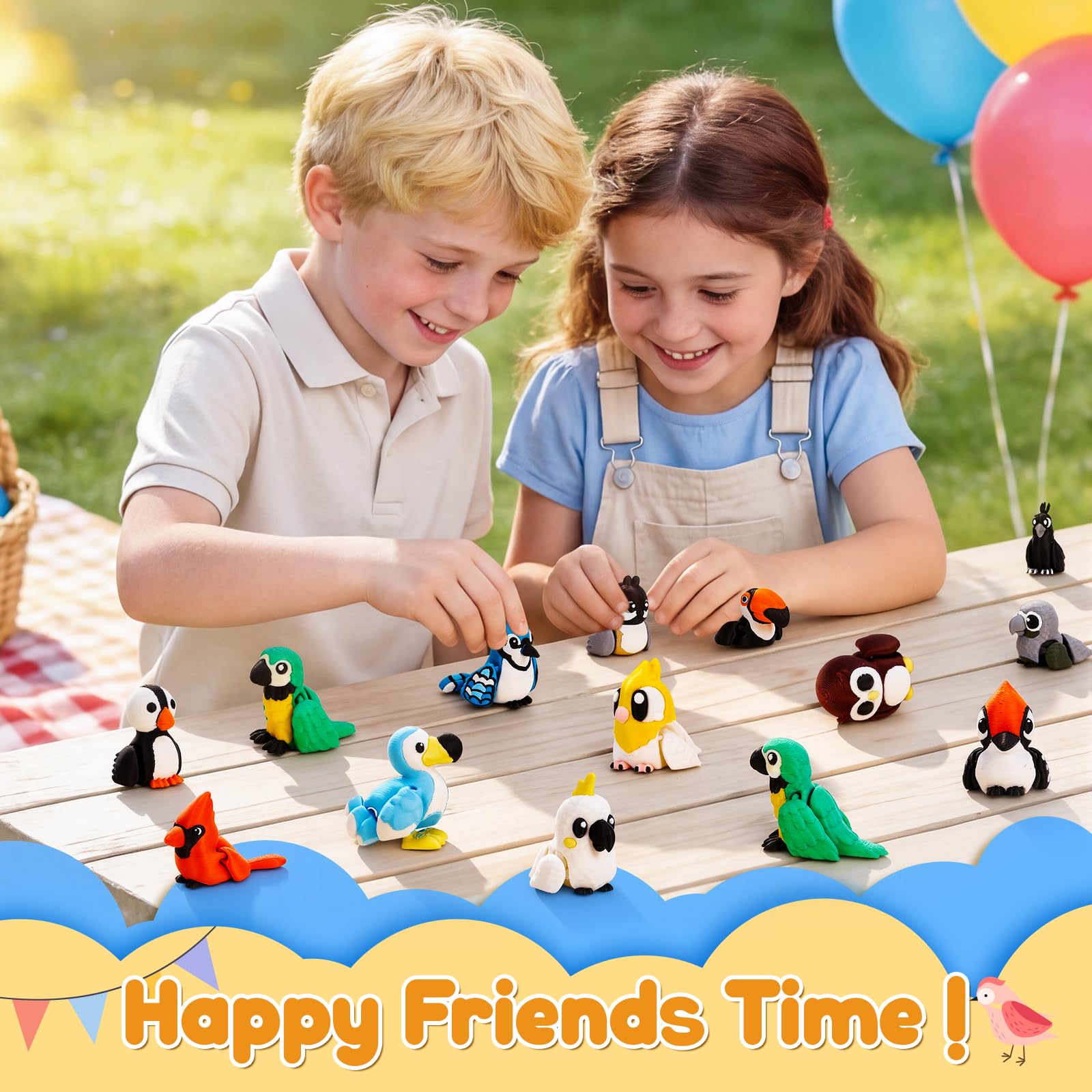 16pcs 3D Printed Animals Set Articulated Bird Toys Pinata Stuffers Goodie Bag Fillers Spring Bird Toys Pocket Pets Desk Pets Sensory Fidget Toys Gifts