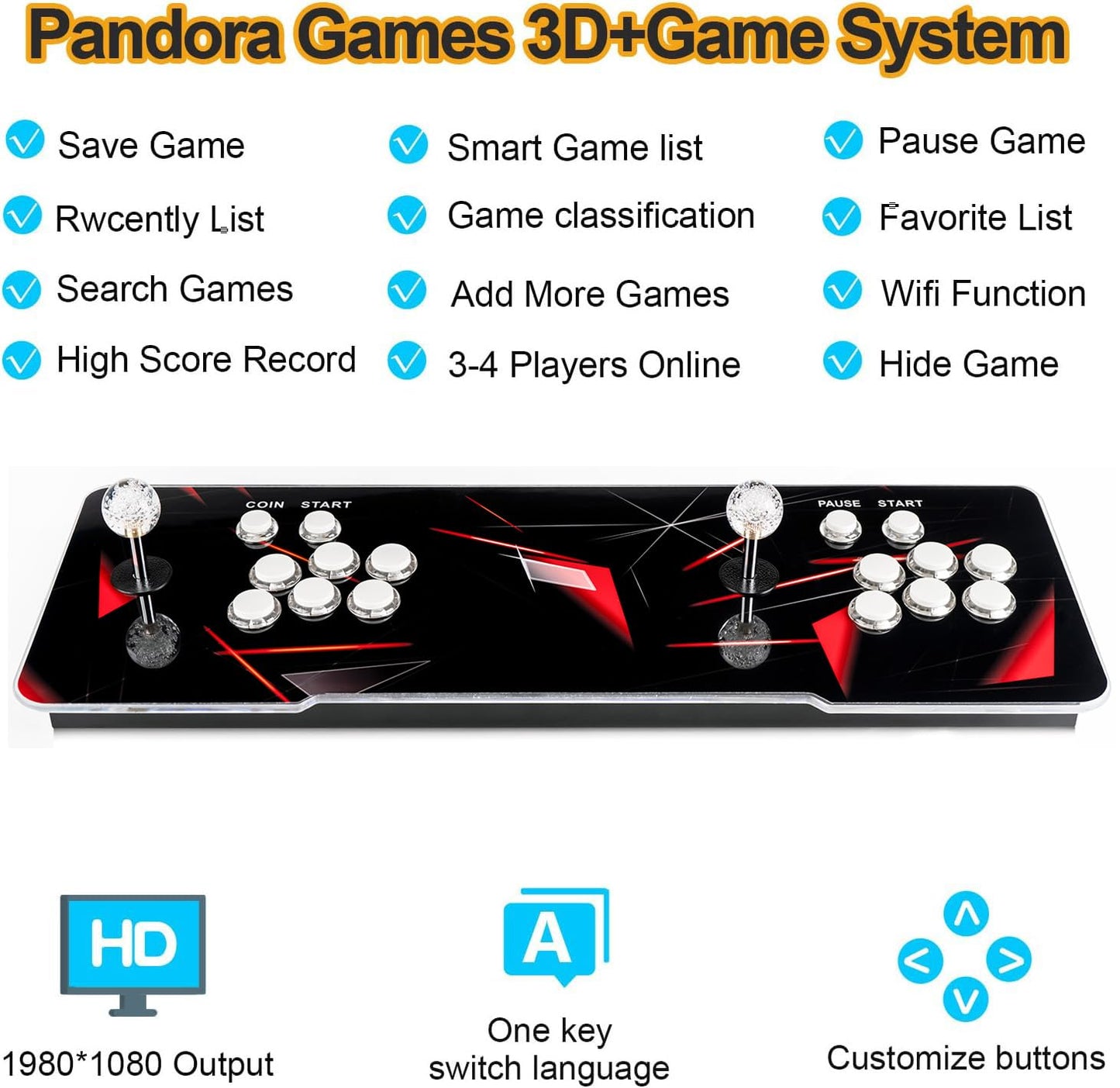 TOJASDN ? 35000 Games in 1 ? 70S Pandoras Box Arcade Game Console Retro Game Machine for Home PC & TV, 2-4 Players, 1280X720, Support 3D