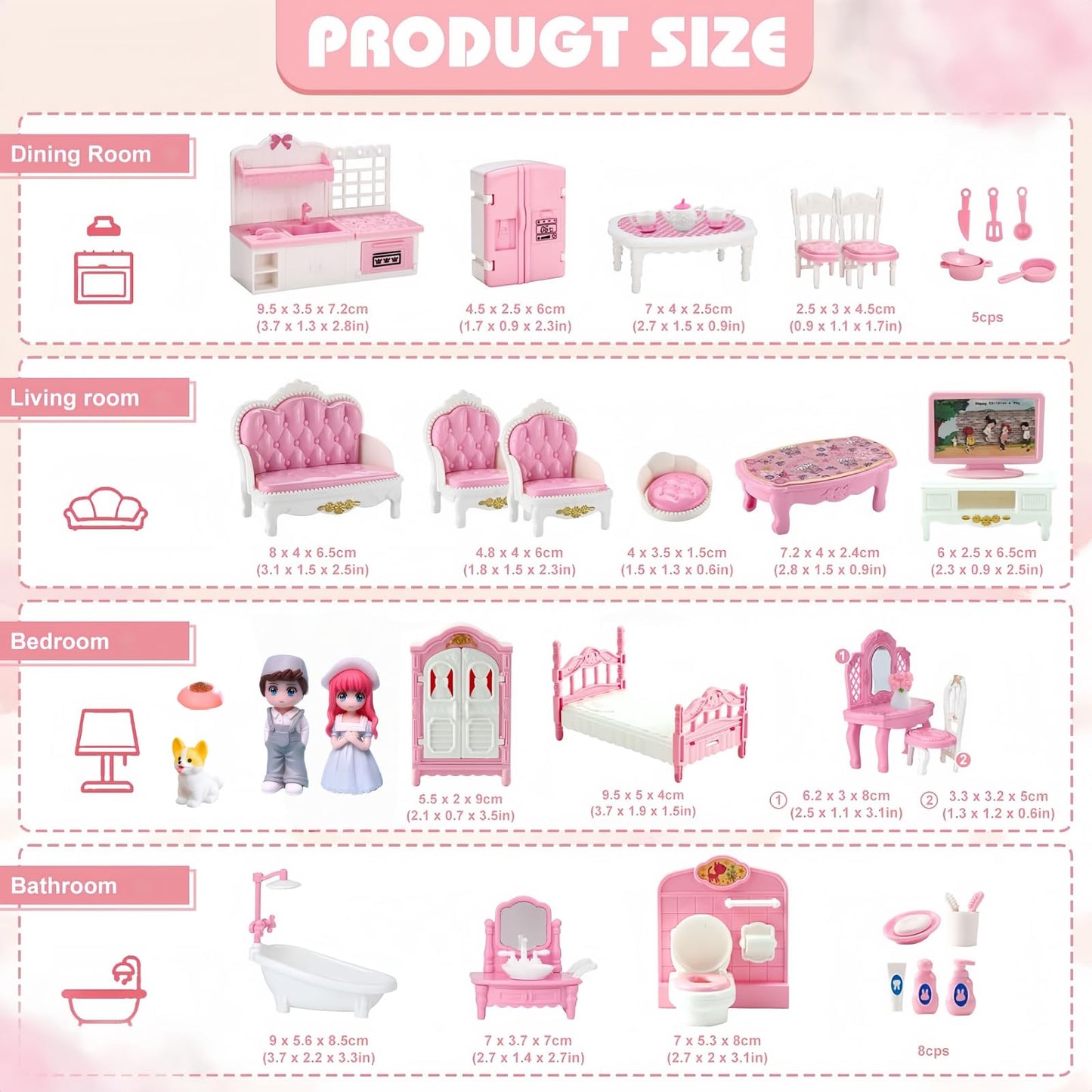 Princess Dollhouse Furniture Set, 48 Piece Luxury Miniature Accessories Collection with Living Room, Bathroom, Bedroom?Kitchen, TV Entertainment Set
