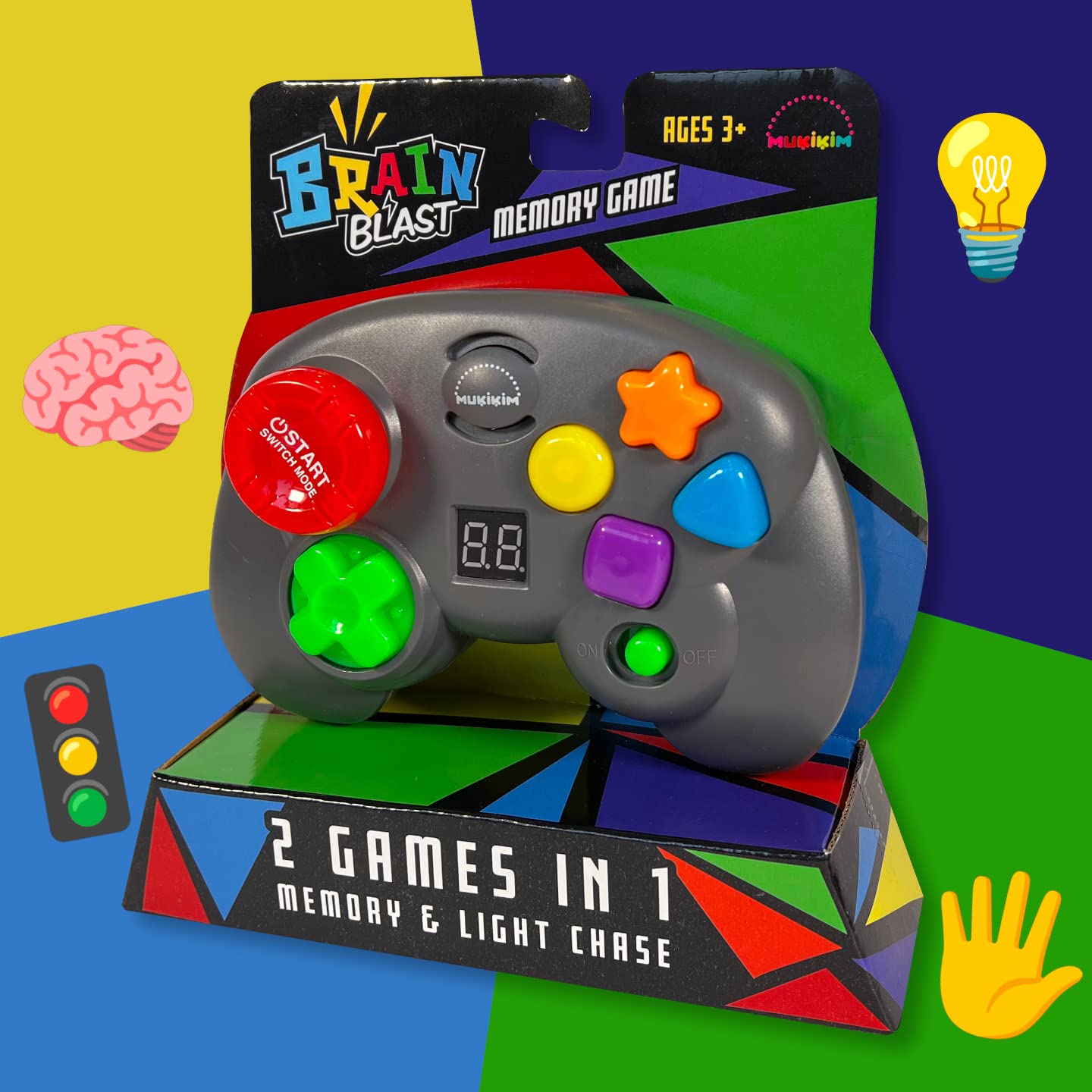 MUKIKIM Brain Blast - Memory & Light Chase 2 Games in 1. Exciting & Unique Electronic Handheld Game for Kids Ages 3+. Challenge Yourself to Repeat