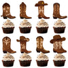48pcs Cowboy Boots Cupcake Toppers Cowboy Cowgirl Western Rodeo Cupcake Toppers Western Cake Decorations for Rodeo Birthday Party Decorations Cowgirl