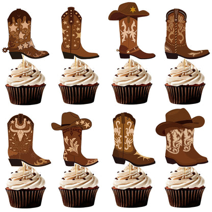 48pcs Cowboy Boots Cupcake Toppers Cowboy Cowgirl Western Rodeo Cupcake Toppers Western Cake Decorations for Rodeo Birthday Party Decorations Cowgirl