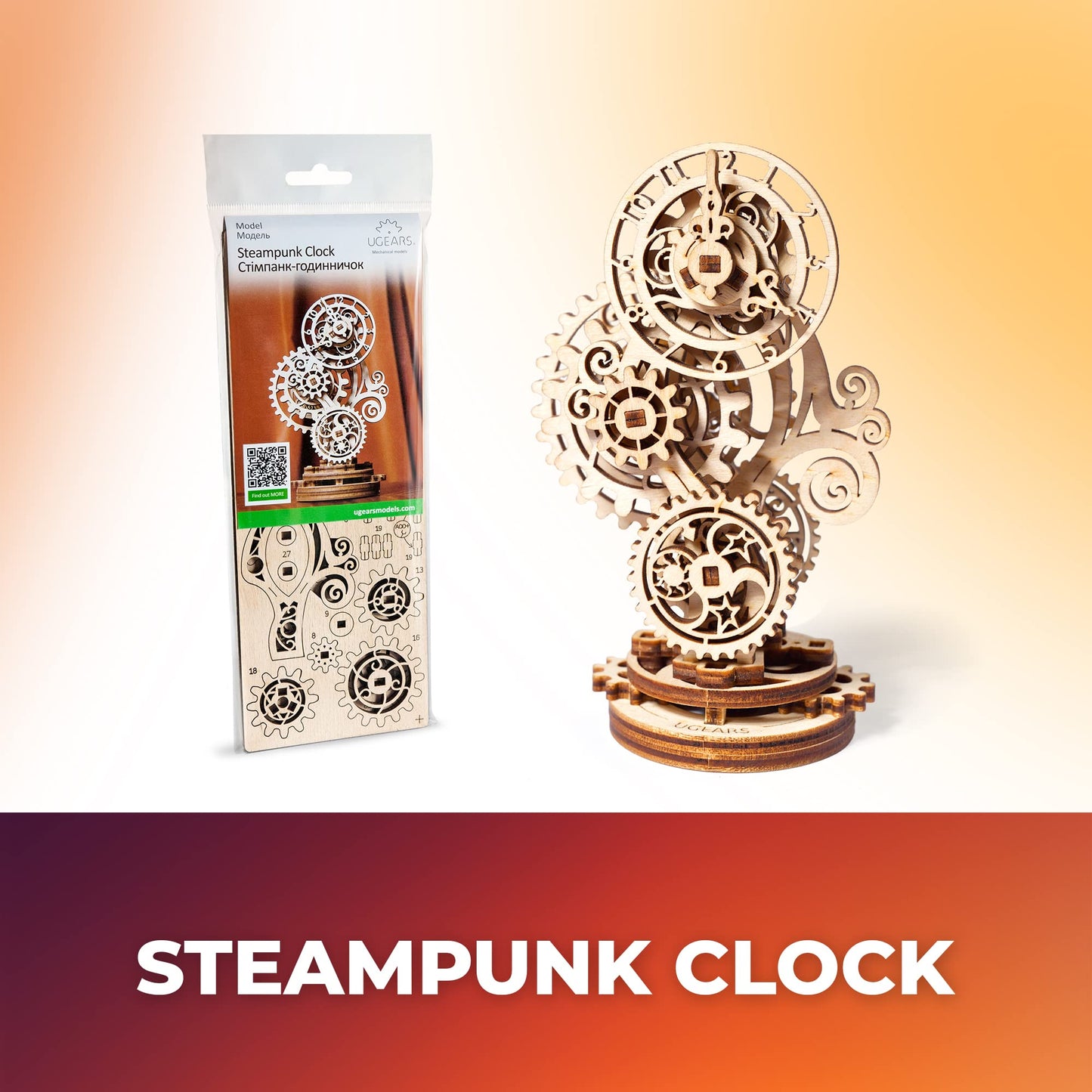 UGEARS Steampunk Clock 3D Wooden Puzzles for Adults - Wooden Model Kits for Adults Mechanical Build a Clock Kit Steampunk Decor Clocks Puzzle Brain