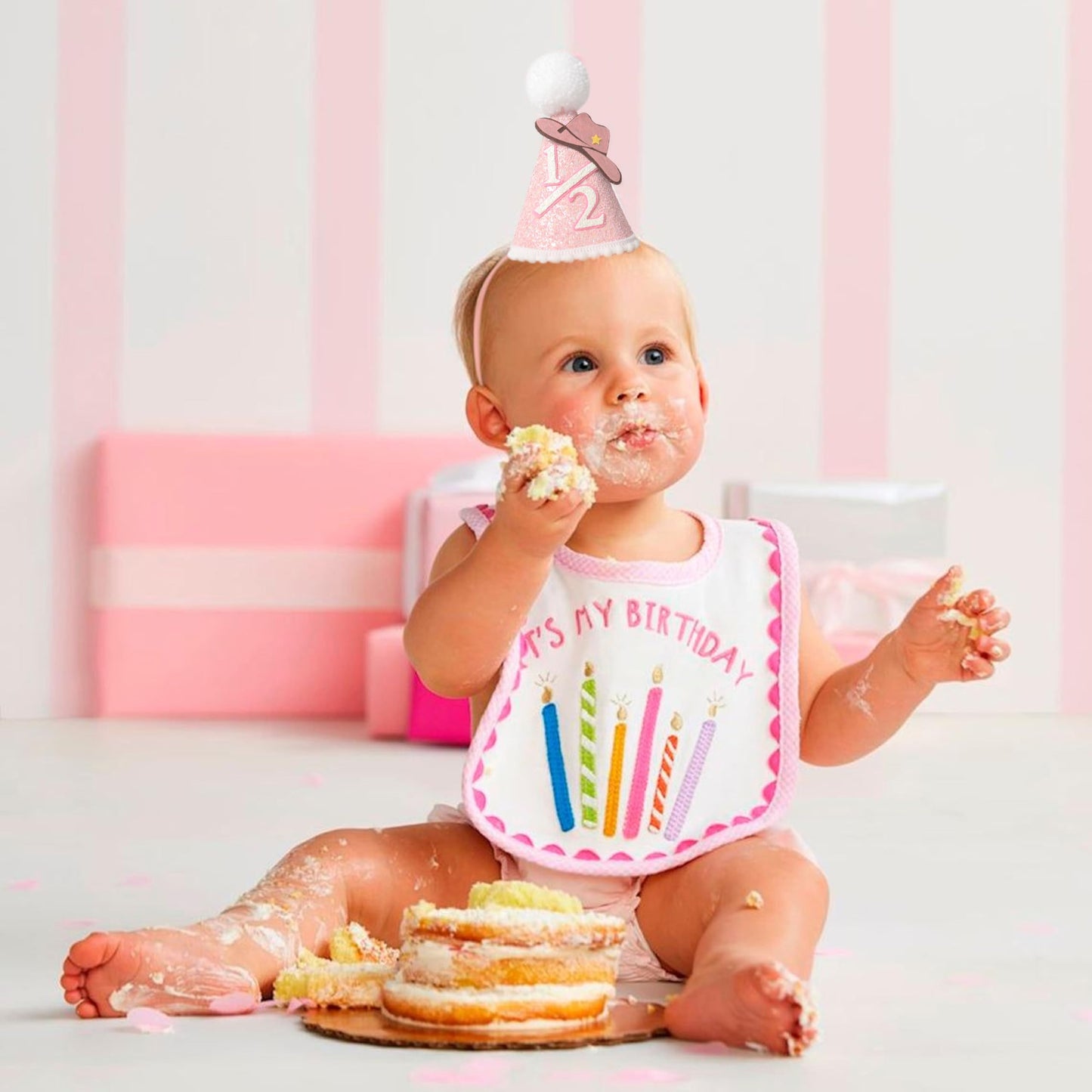 KOJIN Cowgirl First Birthday Crown, Mini Hat for Girls, Western-Themed 1st Birthday Party Supplies, Farm-Themed Photo Props