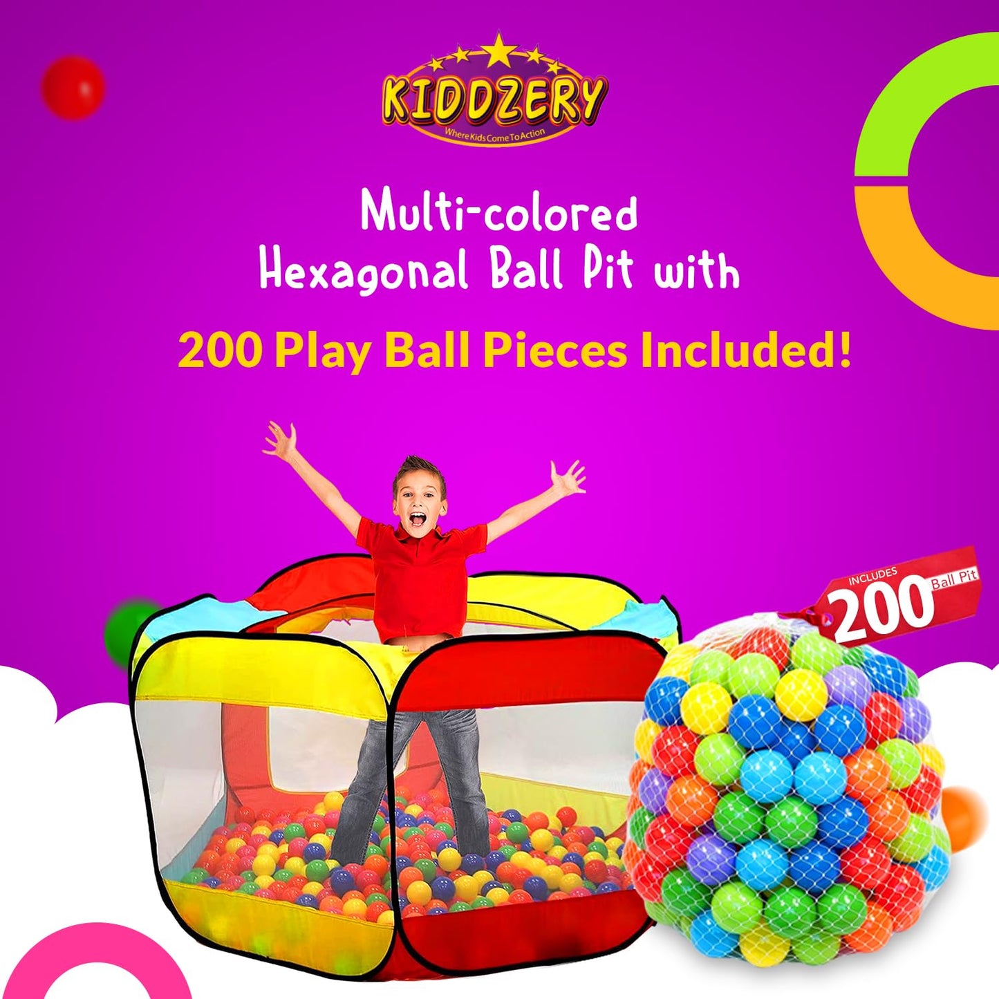 Kids Ball Pit Pop Up Large Tent for Toddlers - Indoor & Outdoor Gift Toys for Infants Girls & Boys, Baby Playpen with Zippered Storage Bag, 200