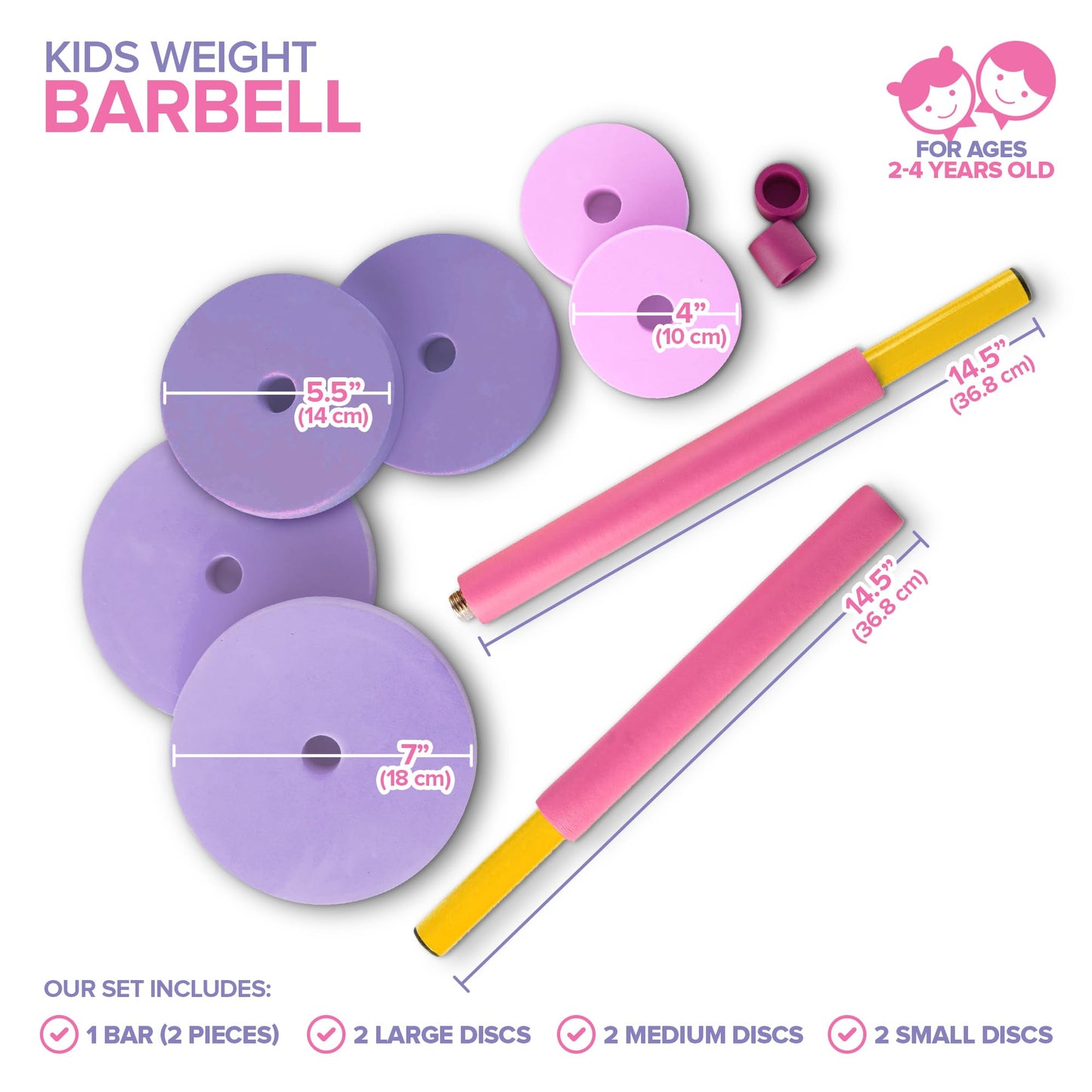Modern Innovations Kids Barbell Weight Set, Toy Workout Equipment, Kid Weights for Exercise, Toddler Fun & Fitness (Pink & Purple)