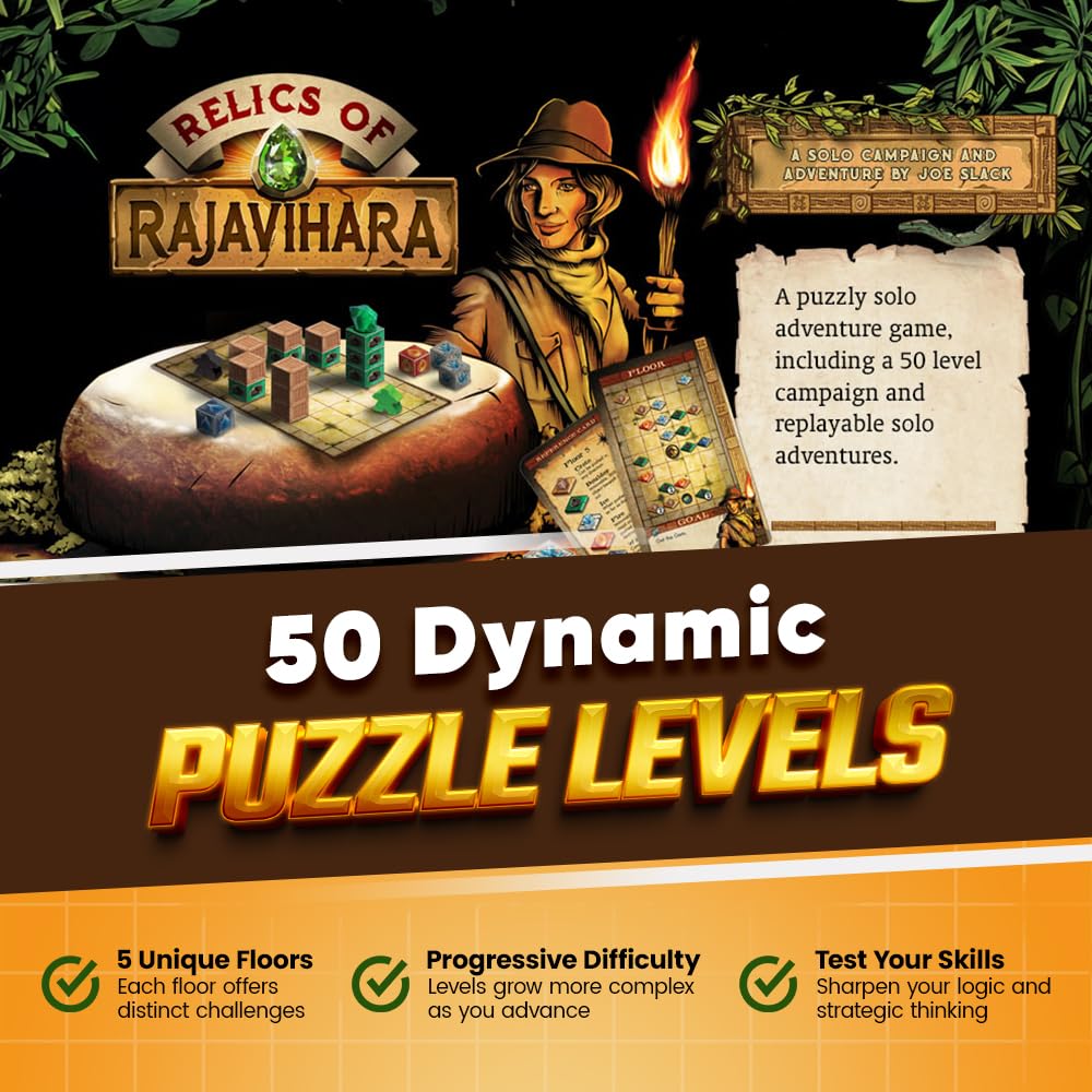 Crazy Like a Box Relics of Rajavihara - Solo Puzzle Adventure Game with 50 Challenges Across 5 Floors - Strategic Logic Board Game for All Ages
