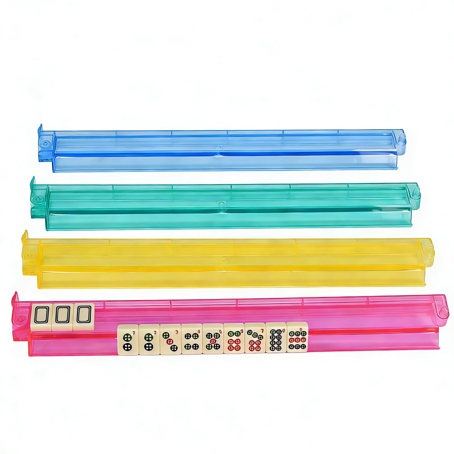 HBLEDOT Mahjong Racks with Pushers - Premium One-Piece Rotating Acrylic Racks with 4 Colors, Compatible with American Mahjong
