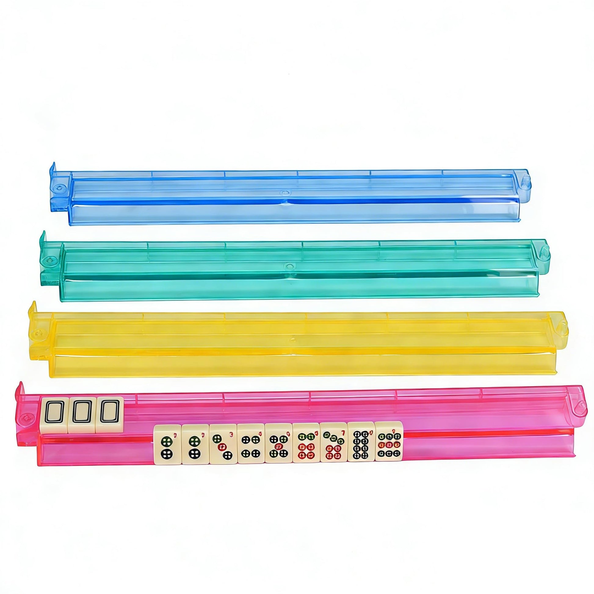 HBLEDOT Mahjong Racks with Pushers - Premium One-Piece Rotating Acrylic Racks with 4 Colors, Compatible with American Mahjong