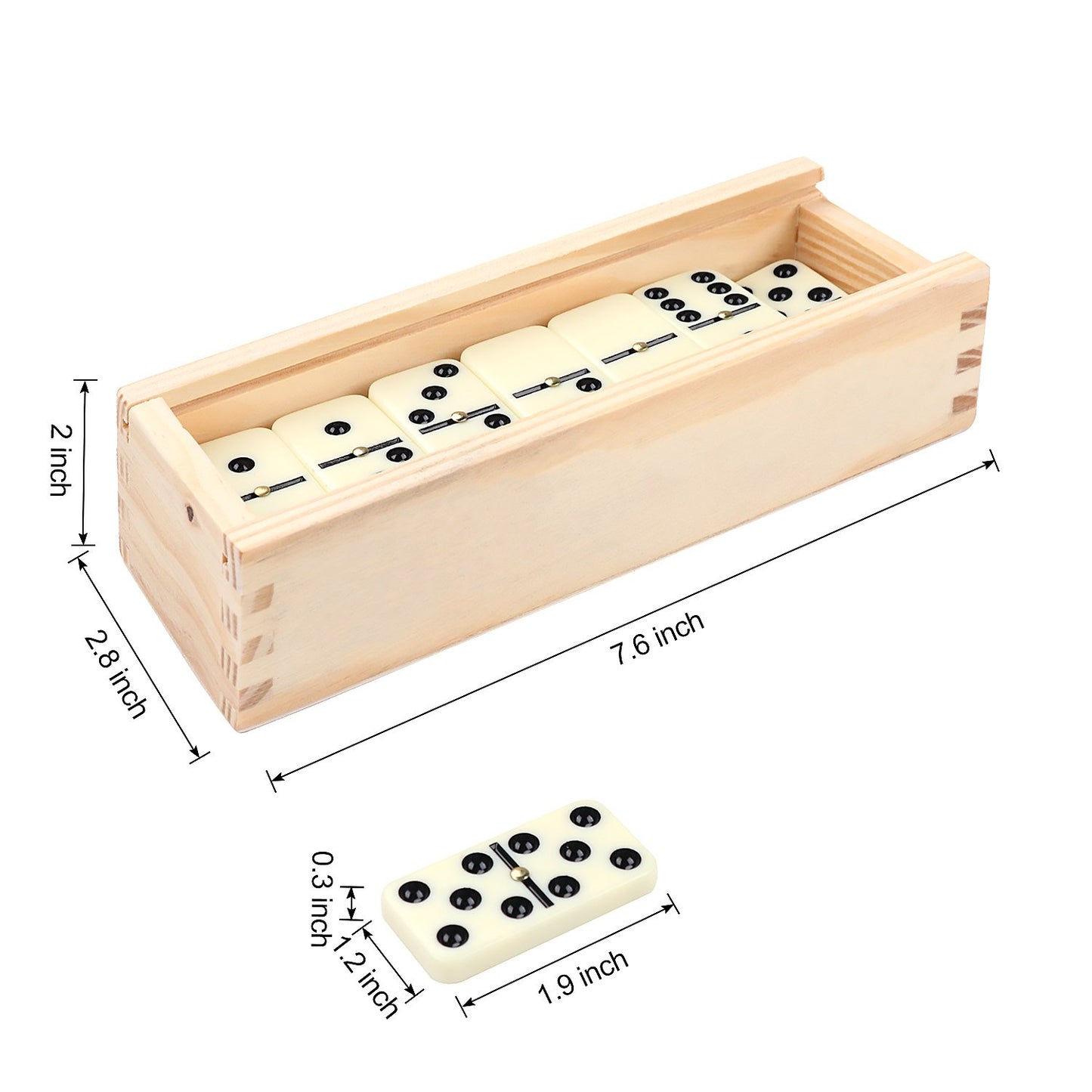 Dominos Set for Adults, Double 6 Domino Game, Double Six Standard Domino with Natural Wooden Box, 28 Tiles,Tradditional Board Game for Adults