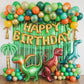 Dinosaur Balloons, 12 Inch Dark Green Teal and Orange Balloons, Metallic Gold Fruit Green Gold Confetti Balloon with Ribbons for Boys Baby Shower