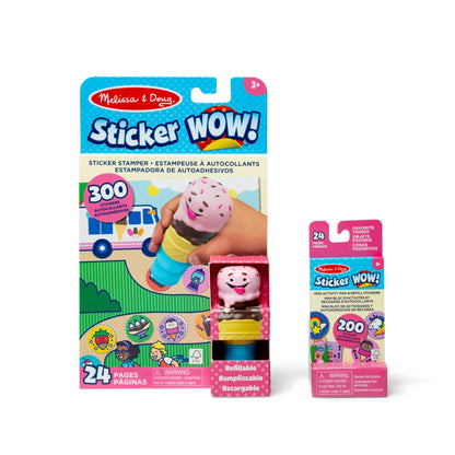 Melissa & Doug Sticker Wow!™ Ice Cream Bundle: 24-Page Activity Book, Refillable Sticker Stamper, Mini Pad, 500 Stickers, Arts and Crafts for Kids