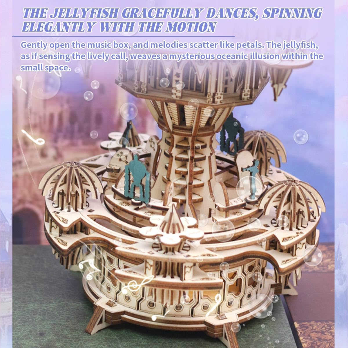 URFunModel 3D Wooden Puzzle for Adults, Mechanical Transmission Castle in The Sky Music Box Wooden Model Kit to Build, 534PCS DIY Assembly Steampunk