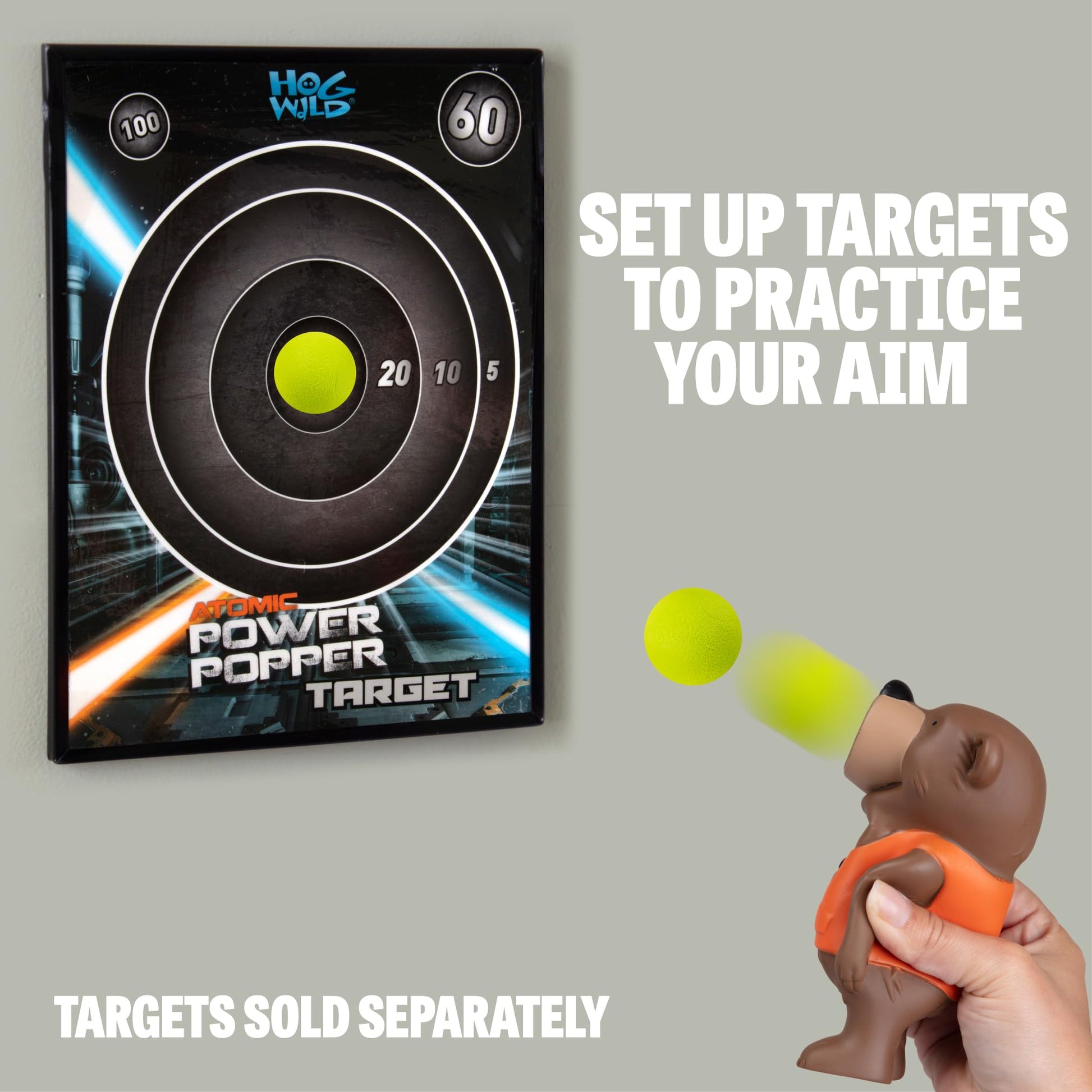 Hog Wild Bear Ball Popper Toy - Holiday Stocking Stuffer Includes 4 Soft Foam Balls - Squeeze to Pop Air Powered Balls Up to 20 Feet -