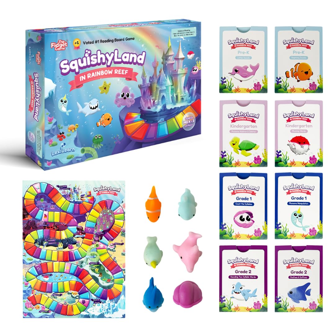 The Fidget Game SquishyLand in Rainbow Reef - Educational & Phonics Kindergarten Learning Activities for Children in Pre-K to 2nd Grade - Mochi