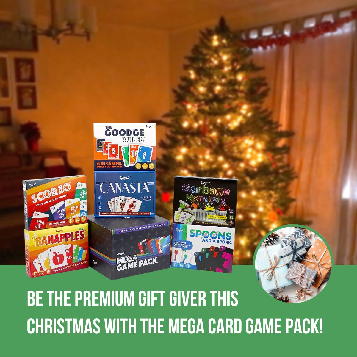 Regal Games Fun Card Games Set for Adults - Canasta, Spoons and a Spork, Garbage Monsters, ScorZo, The Goodge Rules, and Banapples Decks - Fun