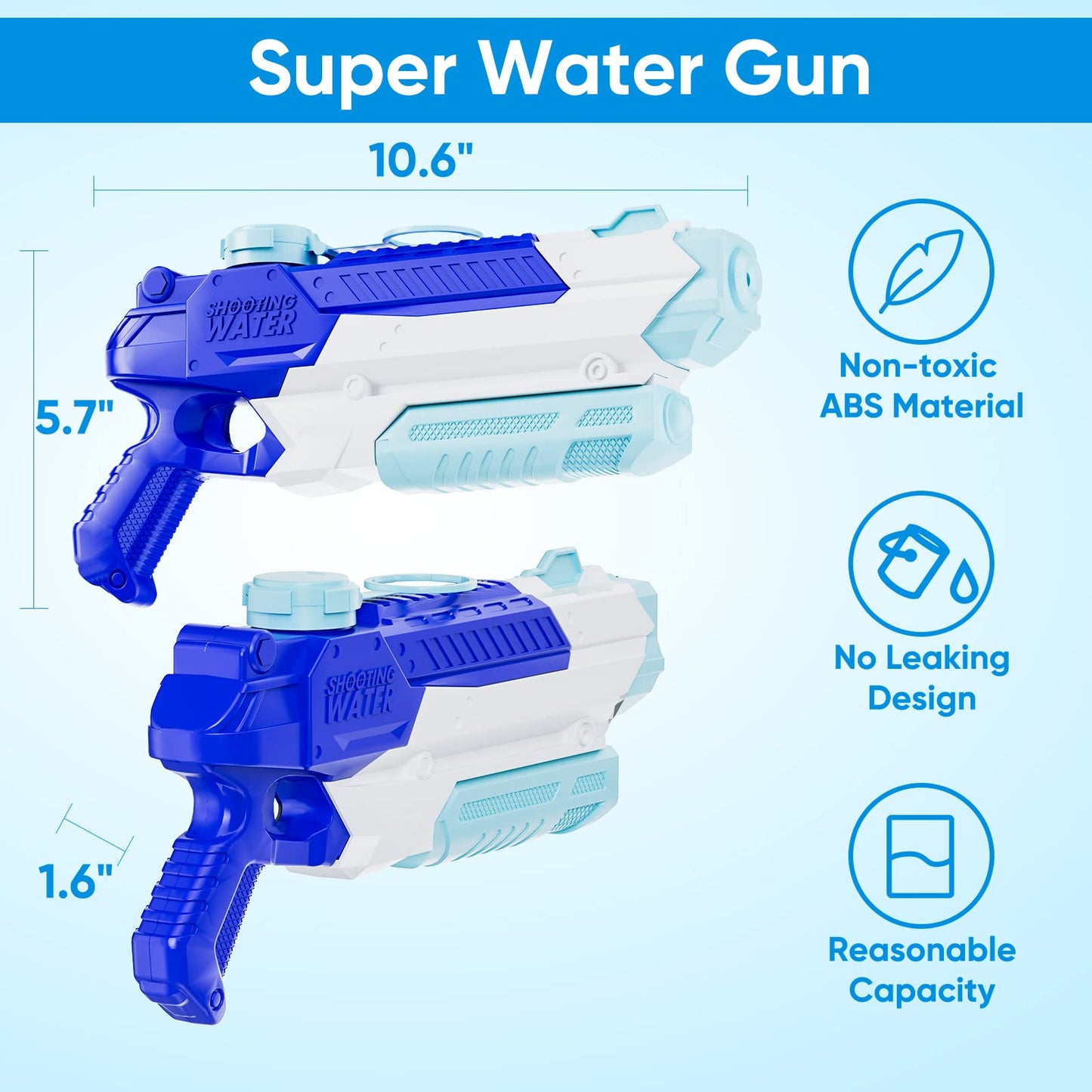 WOLKEK Water Guns for Kids Adults, 4 Pack 400CC Long Range High Capacity Squirt Guns Toy, Pool Toys Water Toys for Swimming Pool Beach Sand Outdoor