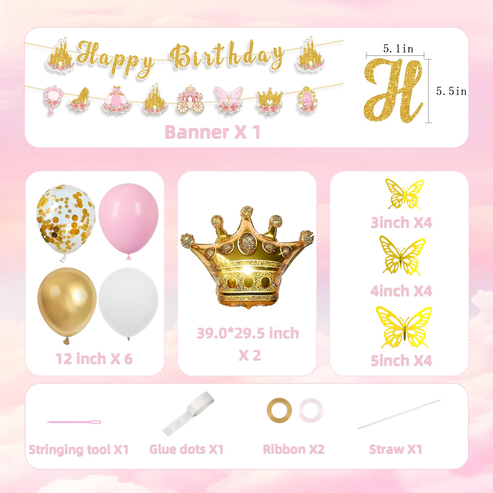 Butterfly Birthday Decorations, Birthday Decorations for Girls - 2 Big Butterfly Foil Balloons, 3D Butterfly Wall Decor, Banner, Tablecloth, Plates