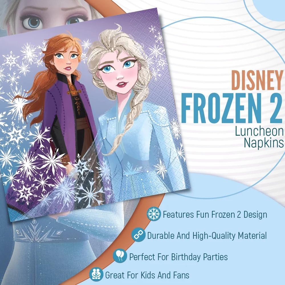 Unique Disney Frozen 2 Themed Luncheon Napkins (Pack of 16) - Vibrant & Eco-Friendly Party Essentials for the Ultimate Frozen Fans