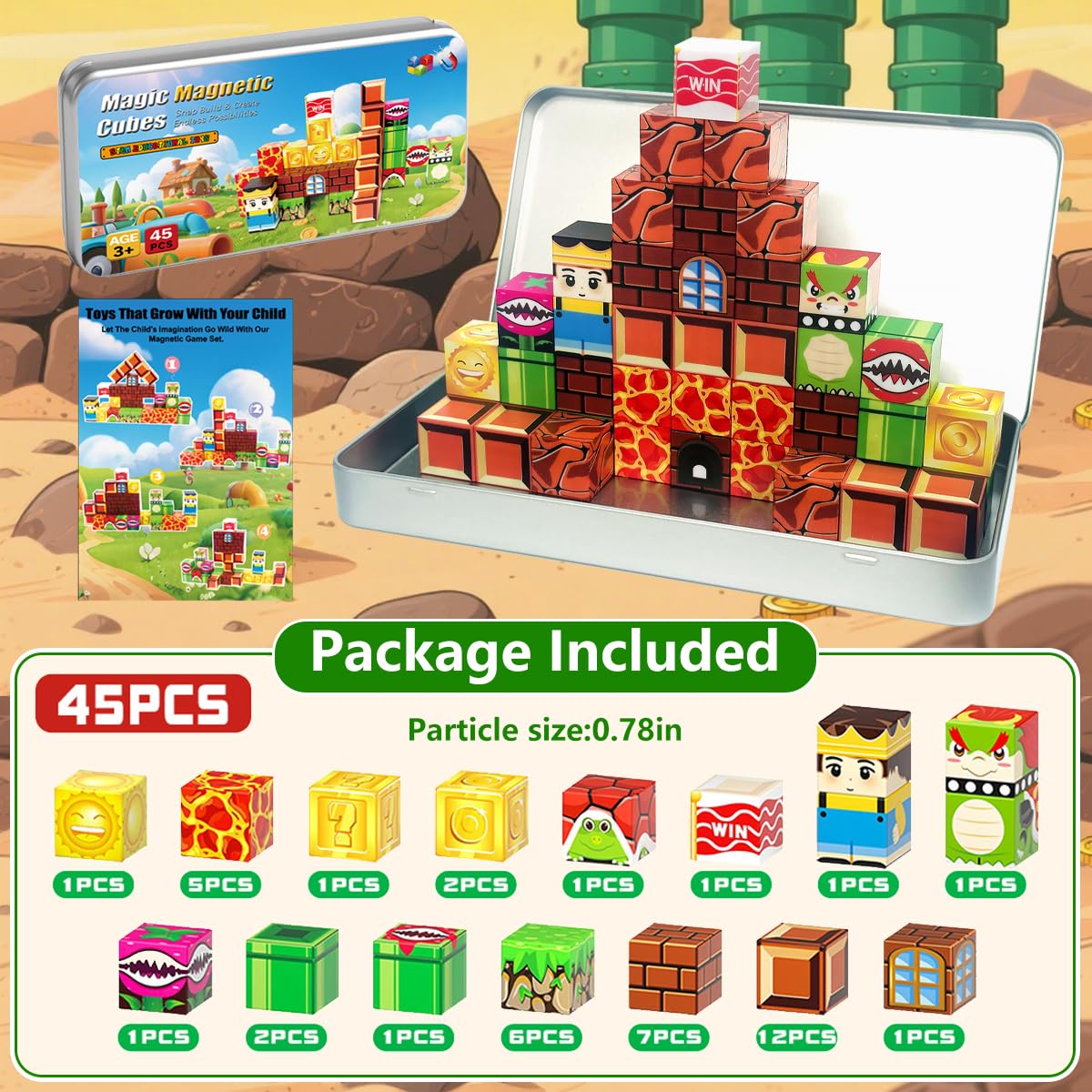 uMadeUs Magnetic Blocks Building Set - Puzzle Cubes as STEM Toys for Kids - Toddlers Sensory Construction Tiles - Ages 3+ Creative Educational Games