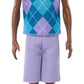Barbie Fashionistas Style Ken Doll #253 with Brown Hair, Wearing Lavendar Shorts with Turquoise and Lavender Argyle Shirt, White Shoes