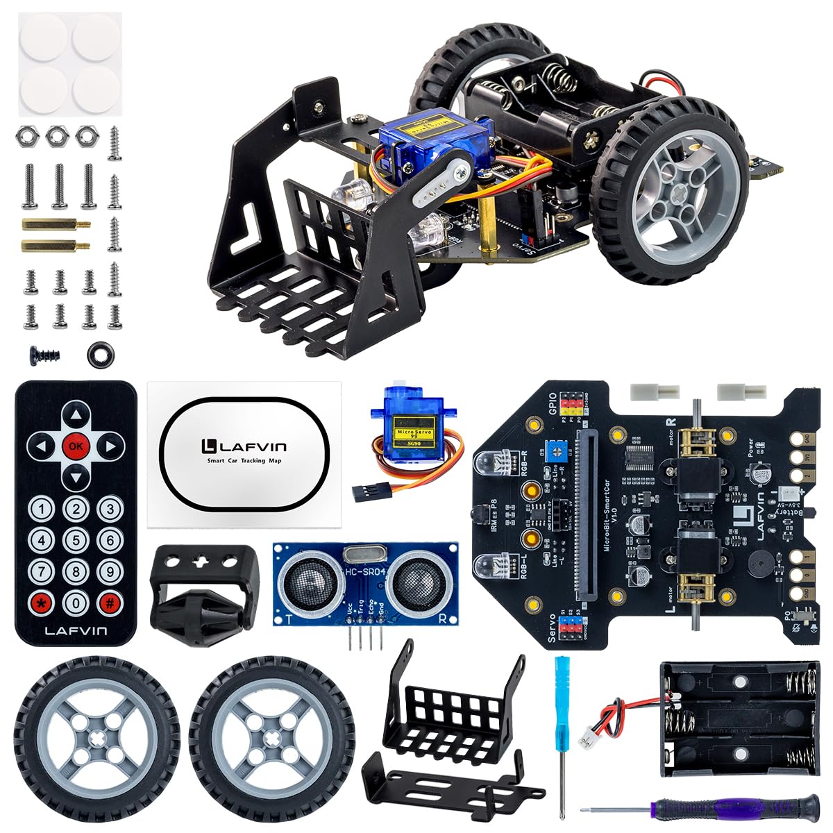 LAFVIN MicroBit Smart Robot Car for MakeCode and MicroPython,STEM Educational Coding Robot for Kids Beginner(Without Micro:bit)