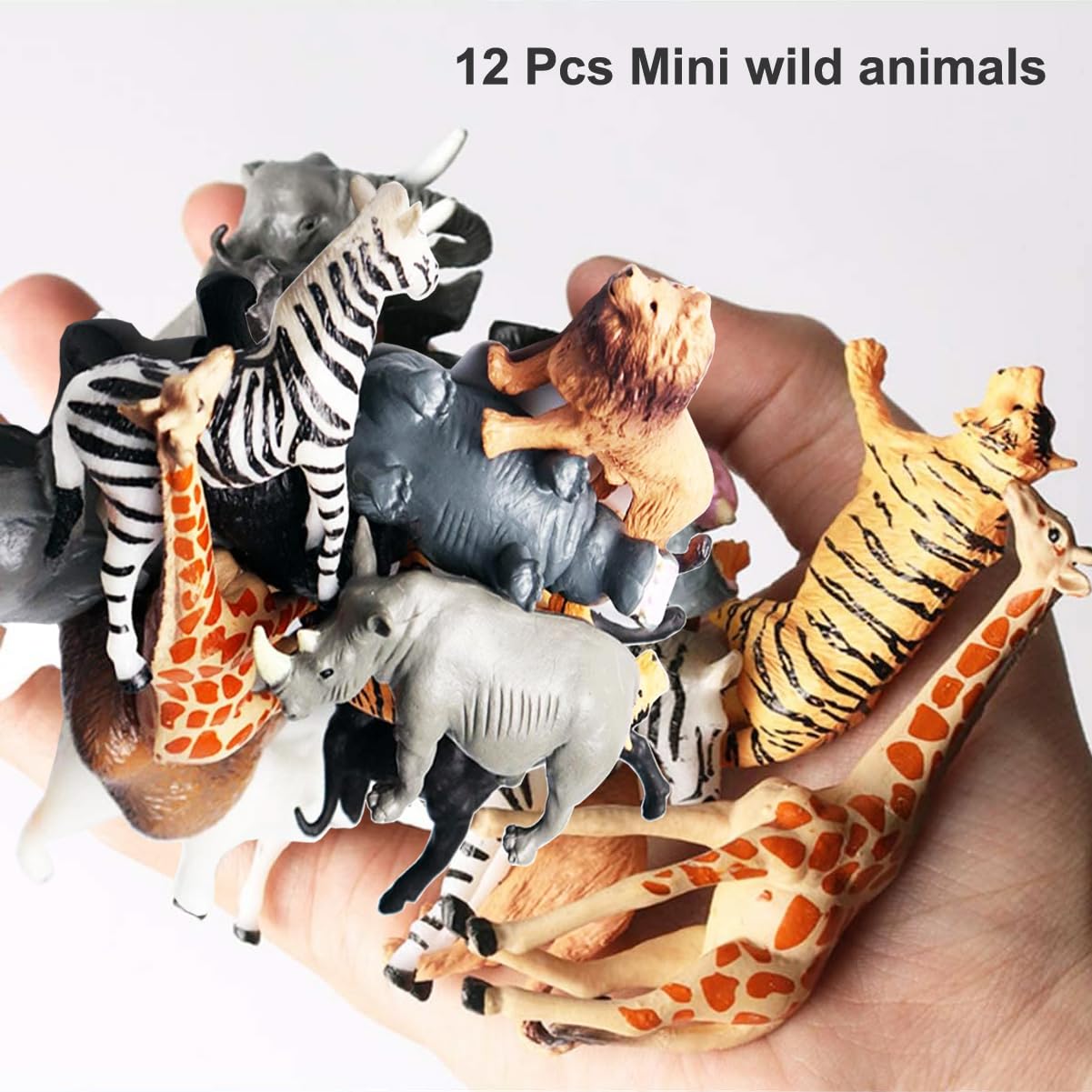 RUSON 12 Pcs Mini Safari Animals Figures Toys, Realistic Jungle Zoo Animal Figurines Cake Topper Toy Set Christmas Birthday Easter Egg Gift Party