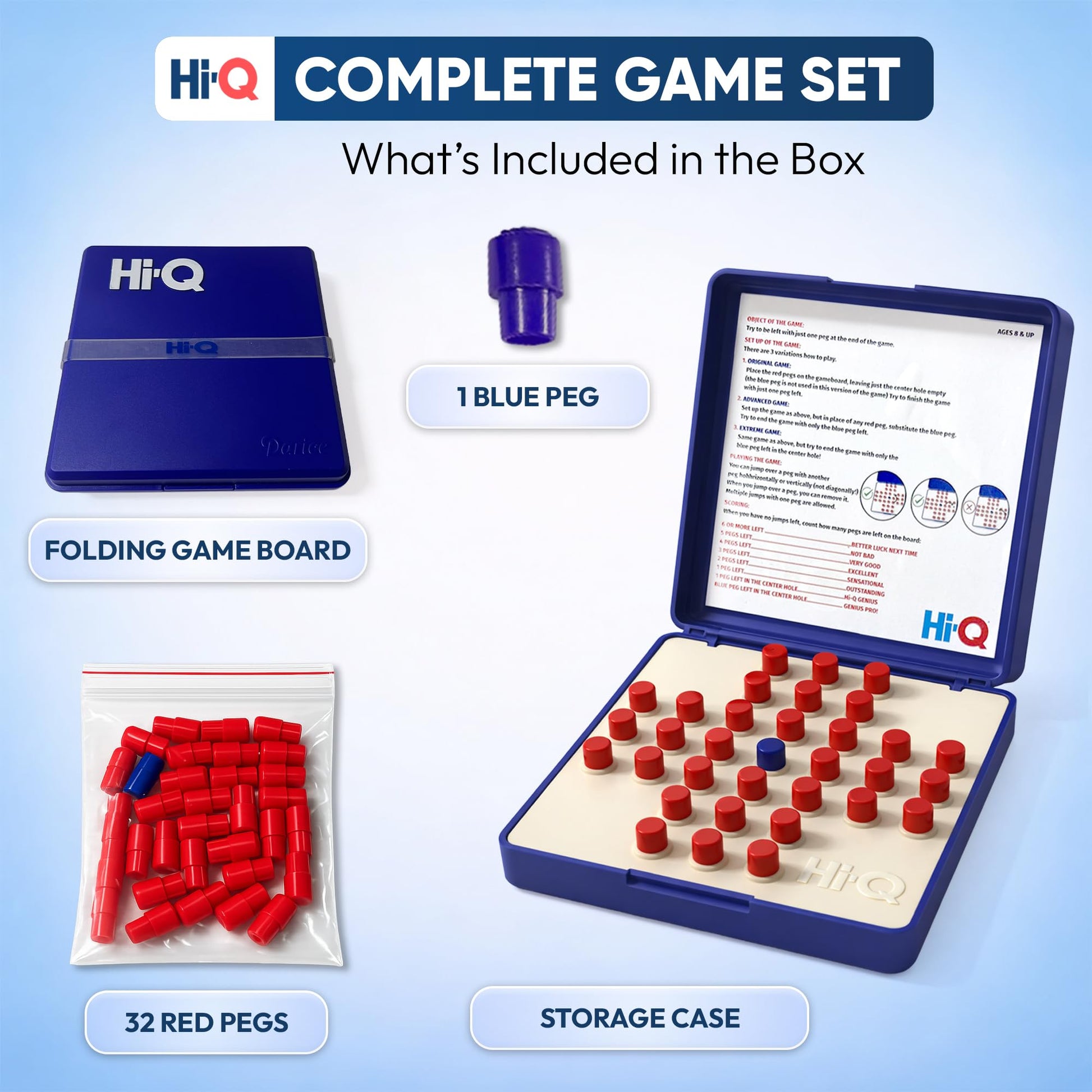 Original HI-Q Solitaire Game - Solitaire Board Game for Kids, Adults & Seniors, Solo 1-Player, Puzzle Strategy Problem Solving Game, Perfect Travel