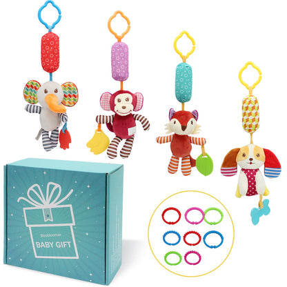 Baby Car Seat Toys, Infant Soft Plush Rattle, Cute Animal Doll,Early Development Hanging Stroller Toys for Newborn Boys Girls Gifts (12 PCS)
