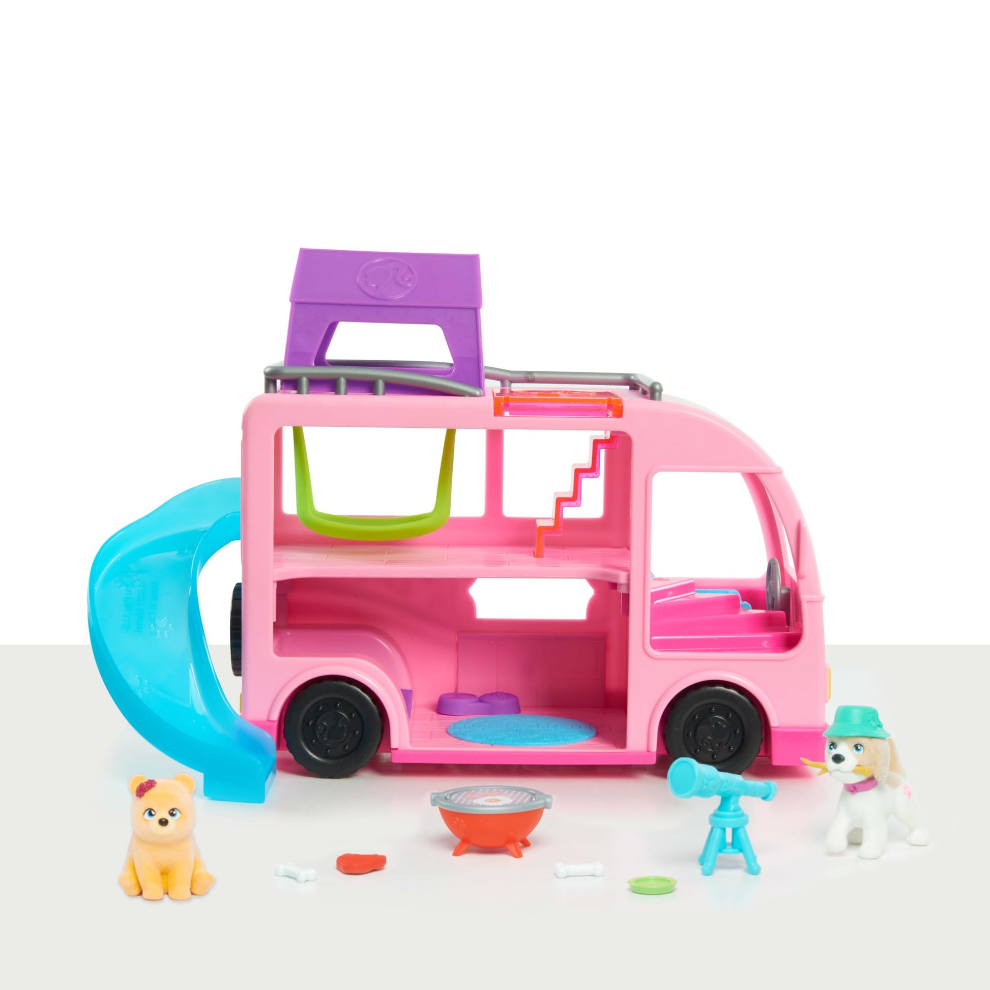 Barbie Pet Camper Playset with Pair of 1.5-inch Pet Figures, 11-pieces, Toy Figures and Playset, Kids Toys for Ages 3 Up by Just Play
