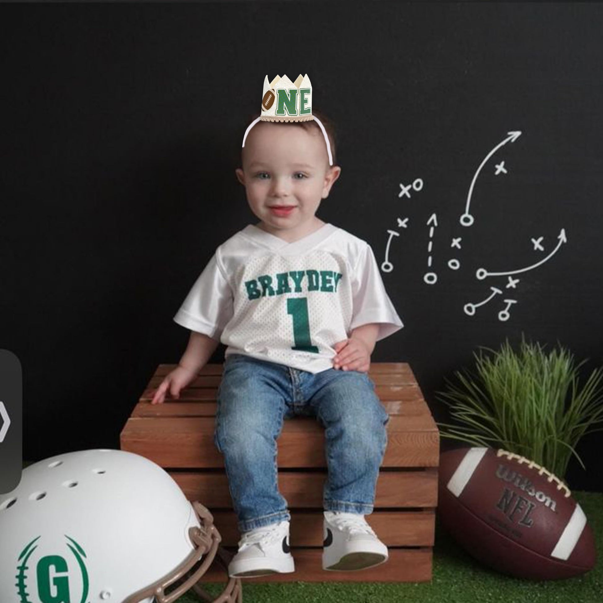 ZAIBIANHAO Football Theme Birthday Crown - First Birthday Mini Party Hat for Baby, First Year Down Party Headband Decorations