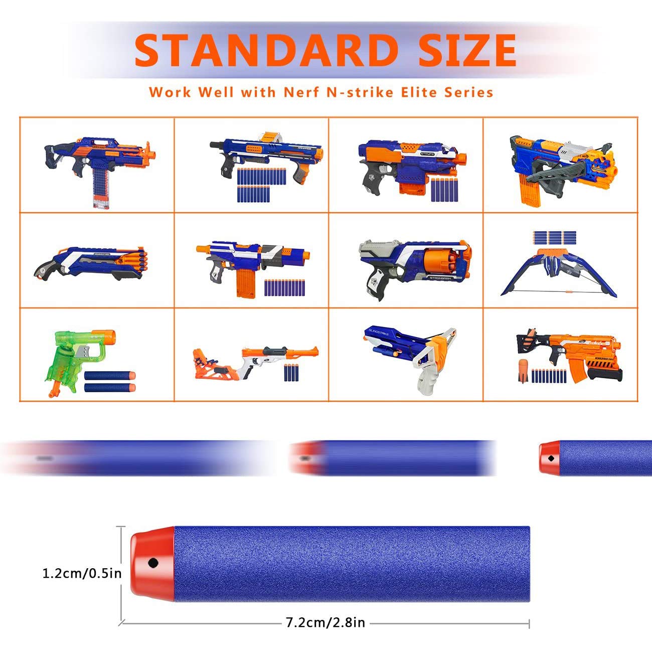 Refill Darts Bullets Compatible with Nerf Guns N-Strike Elite Series Blaster, 100Pcs Nerf Bullet Refill Darts Ammo Premium Foam Bullets Pack (100
