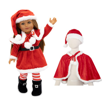 Playtime by Eimmie 18 Inch Doll Clothes and Accessories - Christmas Holiday Dress with Matching Santa Hat & Shawl - Clothing Sets & Stuff - Fits