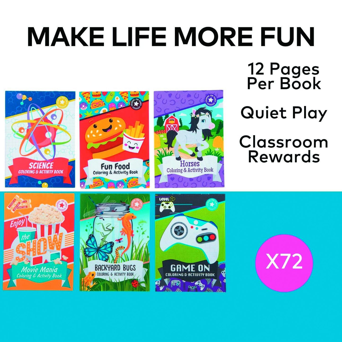Fun Express 5" x 7" 12 pg. Bulk 72 Pc. Coloring Pages & Puzzles Activity Pad Assortment, Classroom, Dental and Medical Office Waiting Room Activities