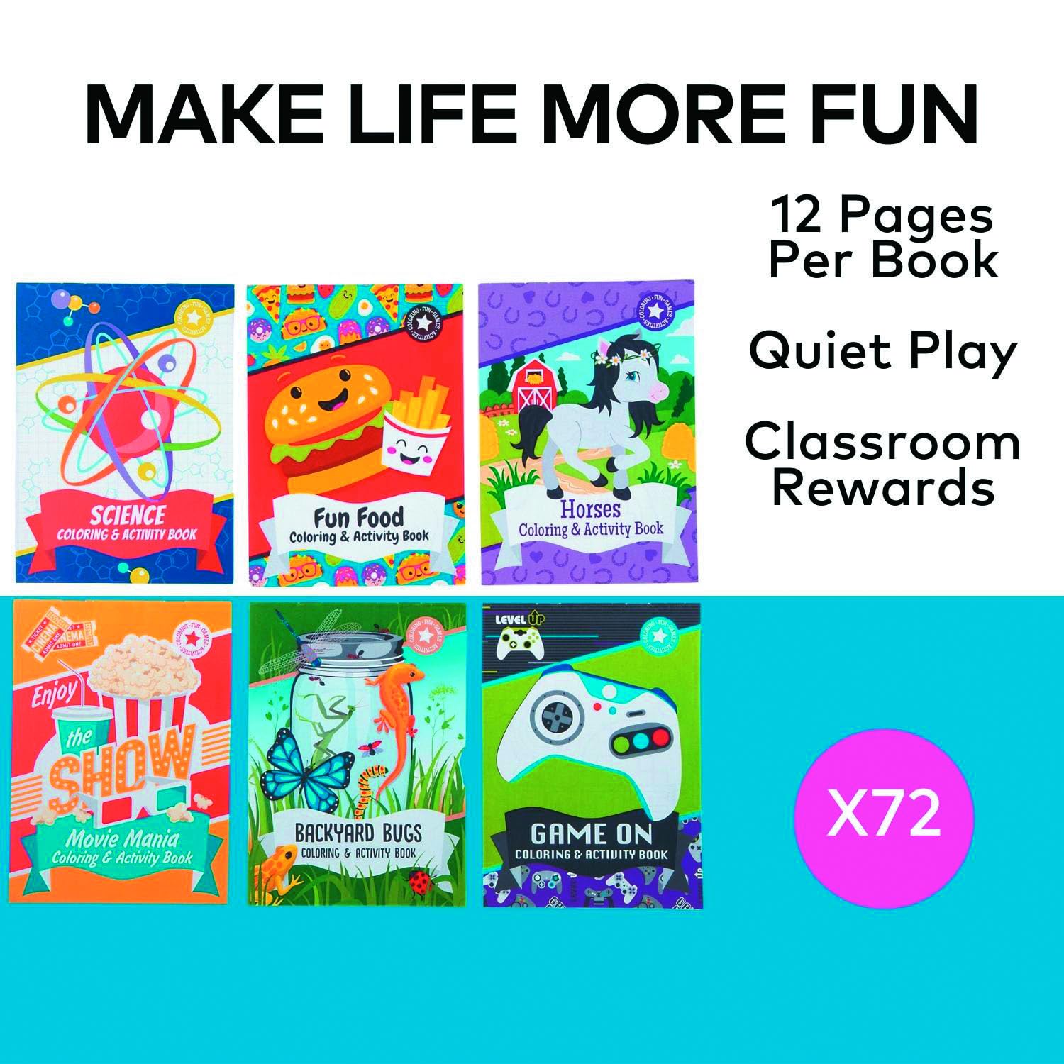 Fun Express 5" x 7" 12 pg. Bulk 72 Pc. Coloring Pages & Puzzles Activity Pad Assortment, Classroom, Dental and Medical Office Waiting Room Activities