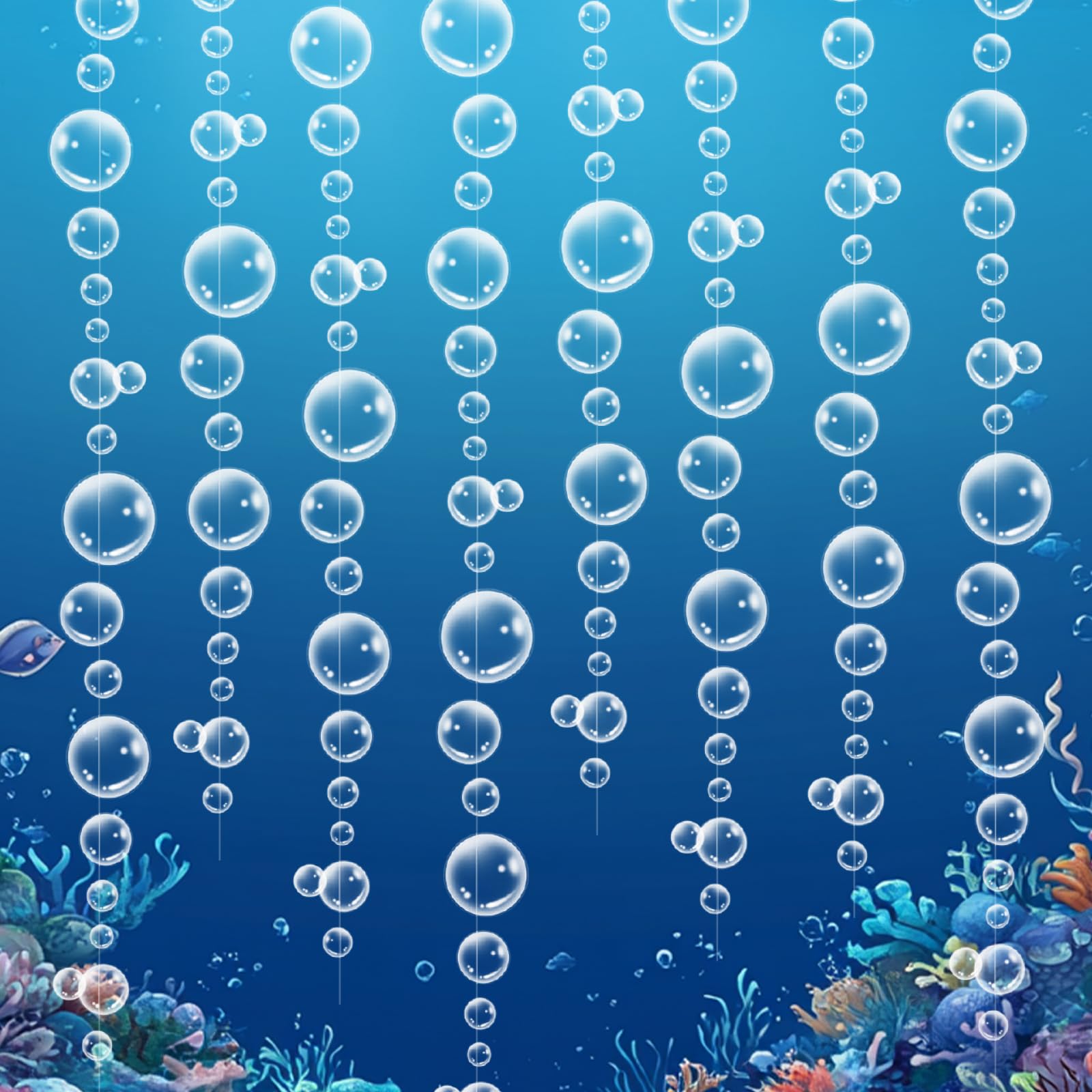 Biubumtu 8 Strings Under The Sea White Bubble Garlands Little Mermaid Shark Beach Themed Birthday Decorations Under Water Hanging Streamer Banner