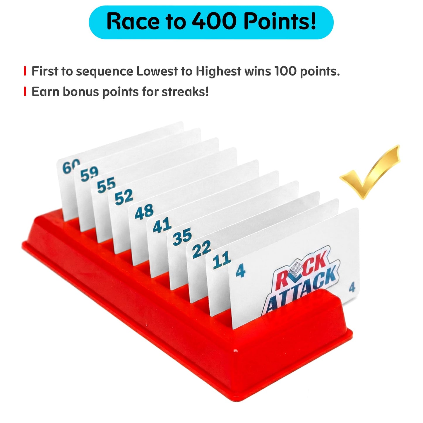Point Games Rack Attack Strategy Board Game - Classic Sequencing & Number Card Game for Family Game Night - Ages 8+, 2-4 Players - Includes 4 Racks