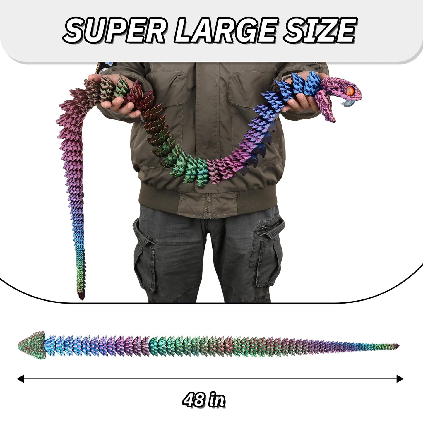 ZZM3D 48 inch Super Large 3D Printed Snake with Movable Teeth and Flexible Joint 3D Printed Animals Toys Birthday