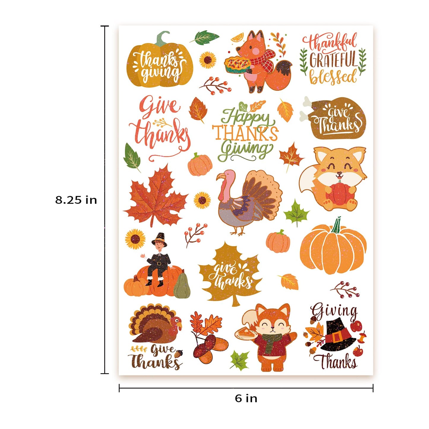 300+ Thanksgiving Day Glitter Tattoos Stickers Party Favors - Turkey Day Happy Fall Give Thanks Supplies Decorations