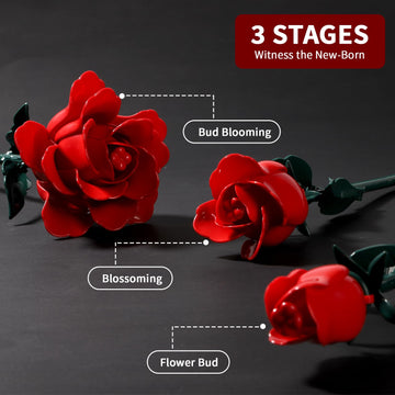 YOIUSFR Red Rose Flower Bouquet Building Set, 443 Pcs Botanical Collection Kit Artificial Flowers Blocks, Home Table Decor for Valentine's Day