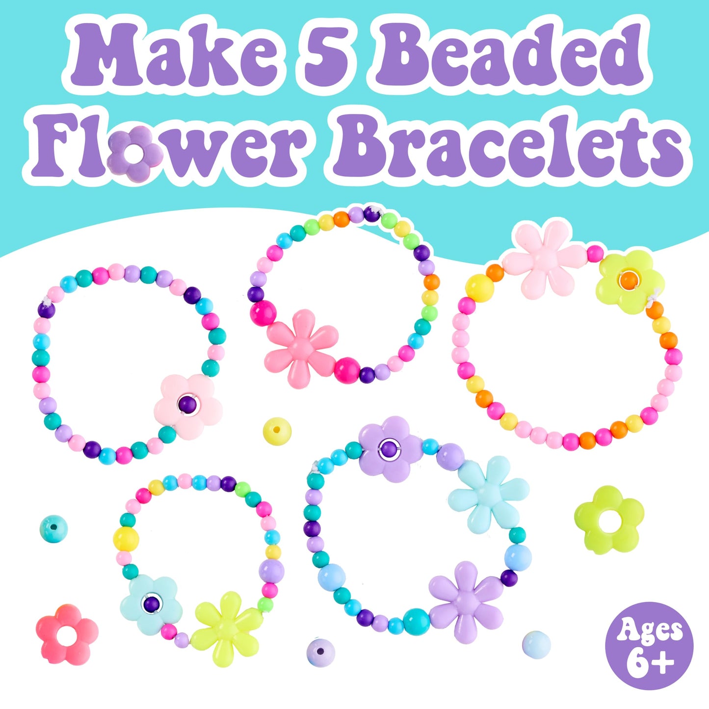 Creativity for Kids Beaded Flower Bracelet Making Kit | DIY Jewelry Craft Kit | Summer Crafts & Festival Accessories | Create 5 Colorful Beaded