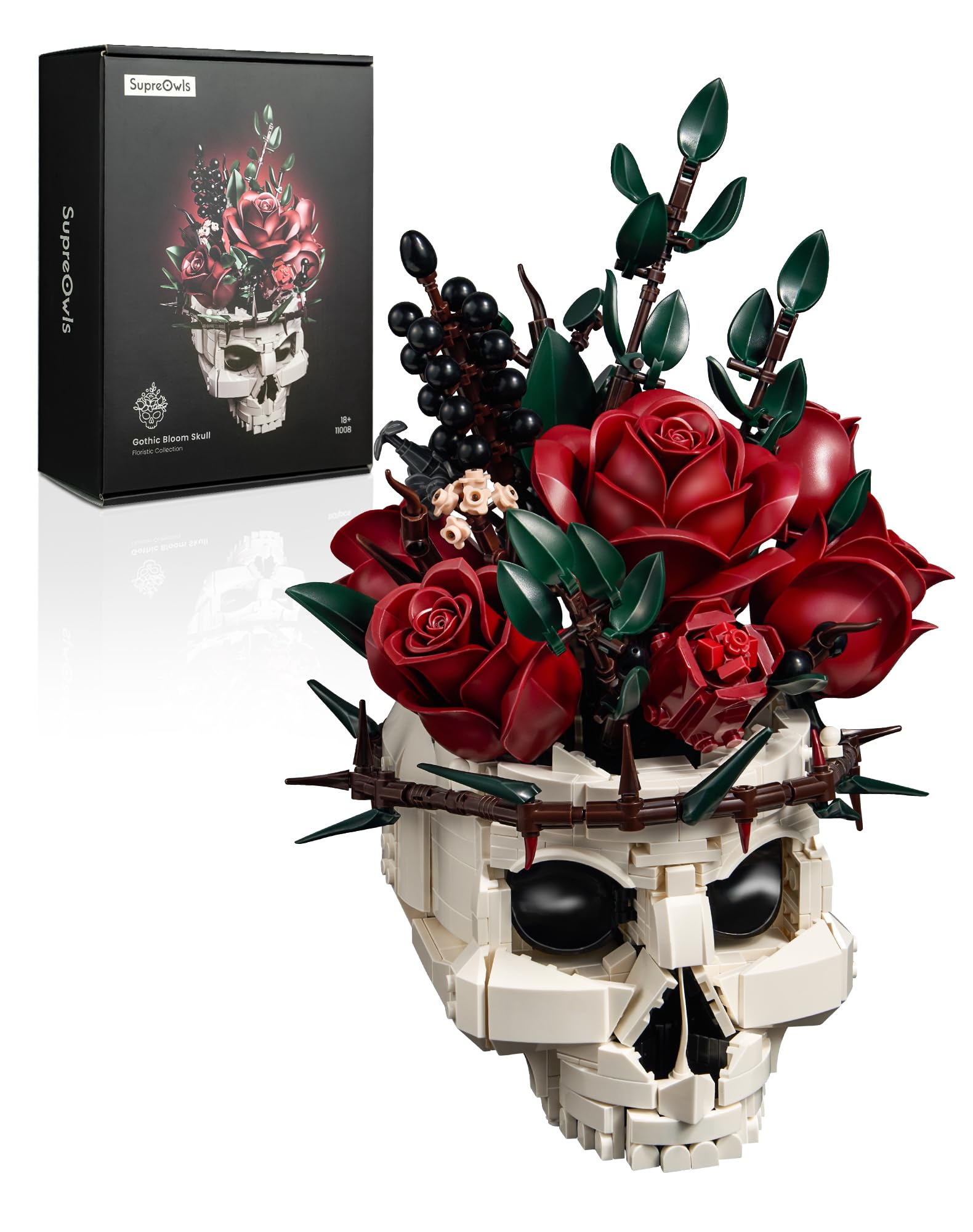 iATOM Skull Roses Flower Bouquet Building Set, Botanical Collection Kit for Adult Women, Birthday Gifts for Mothers Day