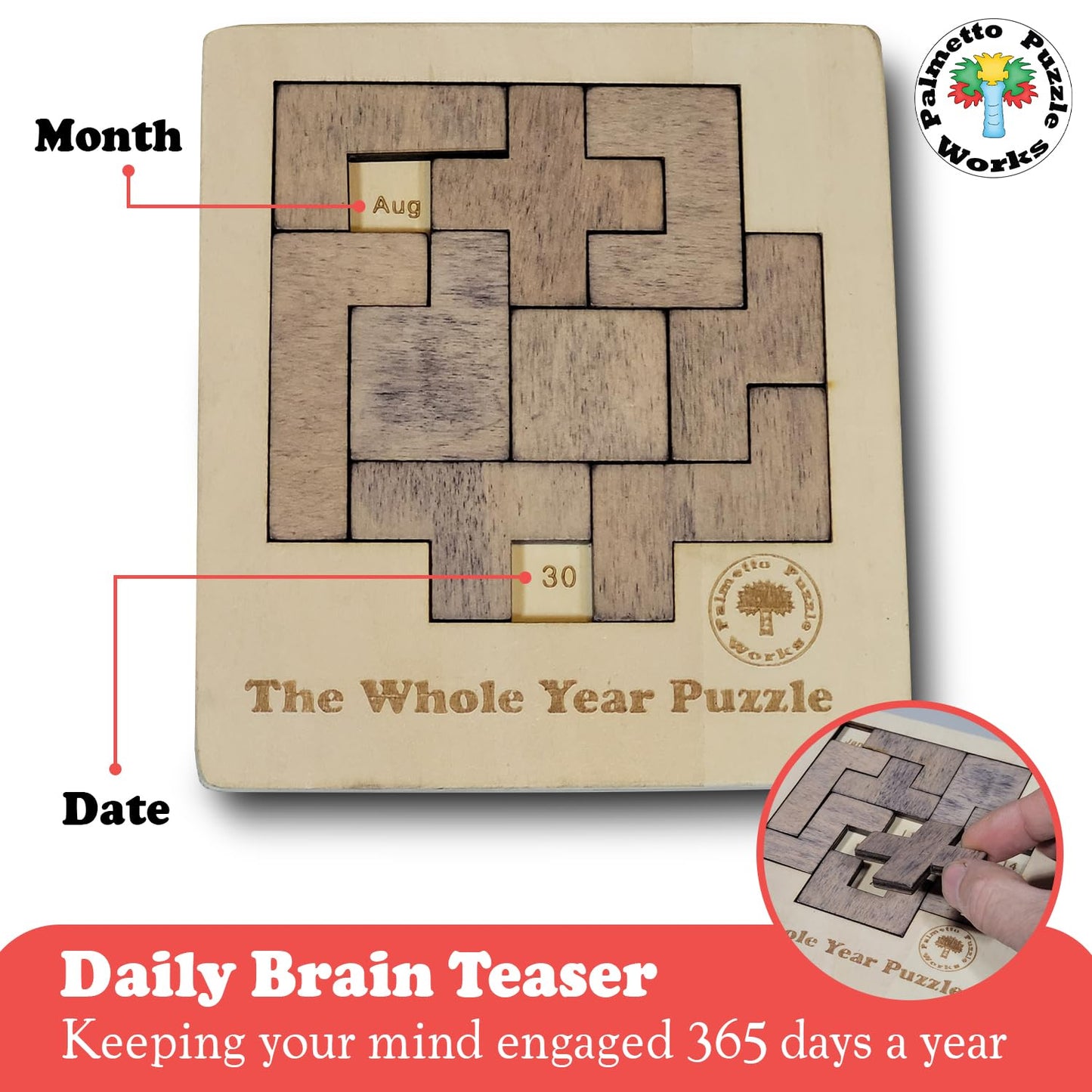 Palmetto Puzzle Works The Whole Year Puzzle - Wooden Puzzles for Teen' & Adults, Educational Games for Families & Gift Ideas for Classroom Games