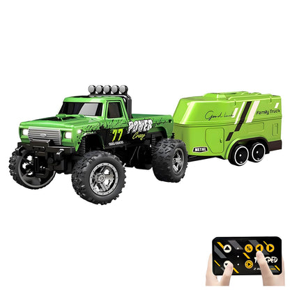 Flashstar Mini Rc Truck, 1:64 Scale Monster Truck Remote Control Car with Lights, 2.4Ghz Remote Control, Speed/Steering Adjustable (Green)