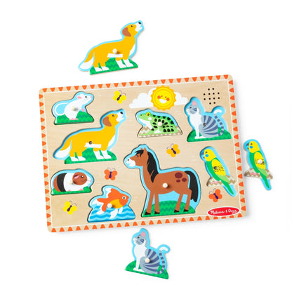 Melissa & Doug Zoo Pet Animals Sound Puzzle - 8-Piece Wooden Peg Puzzle with Light-Activated Sounds, Music Learning Toy for Toddlers and Preschoolers