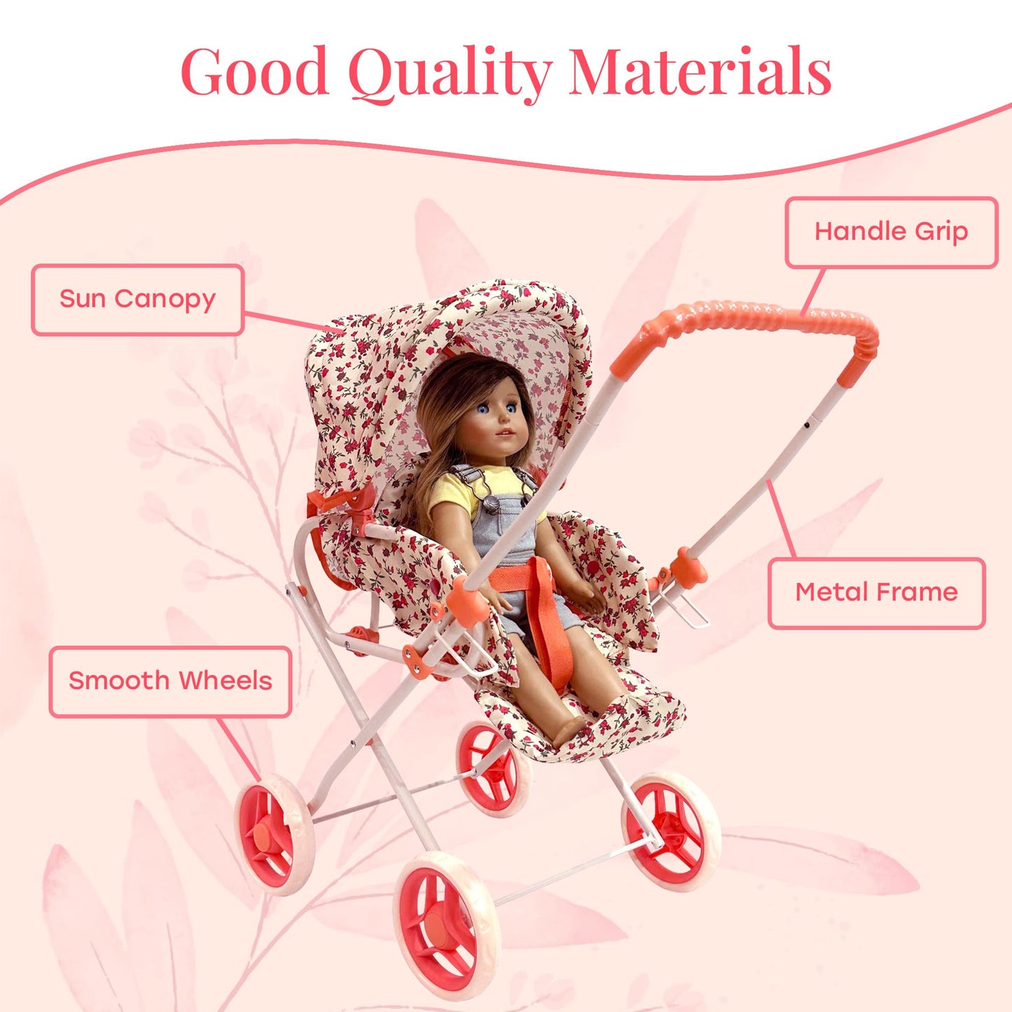Baby Doll Stroller Play Set, 3-in-1 Babydoll Stroller with Removable Bassinet Baby Carriage for Dolls Toy Doll Stroller for Toddlers 3-4 Years