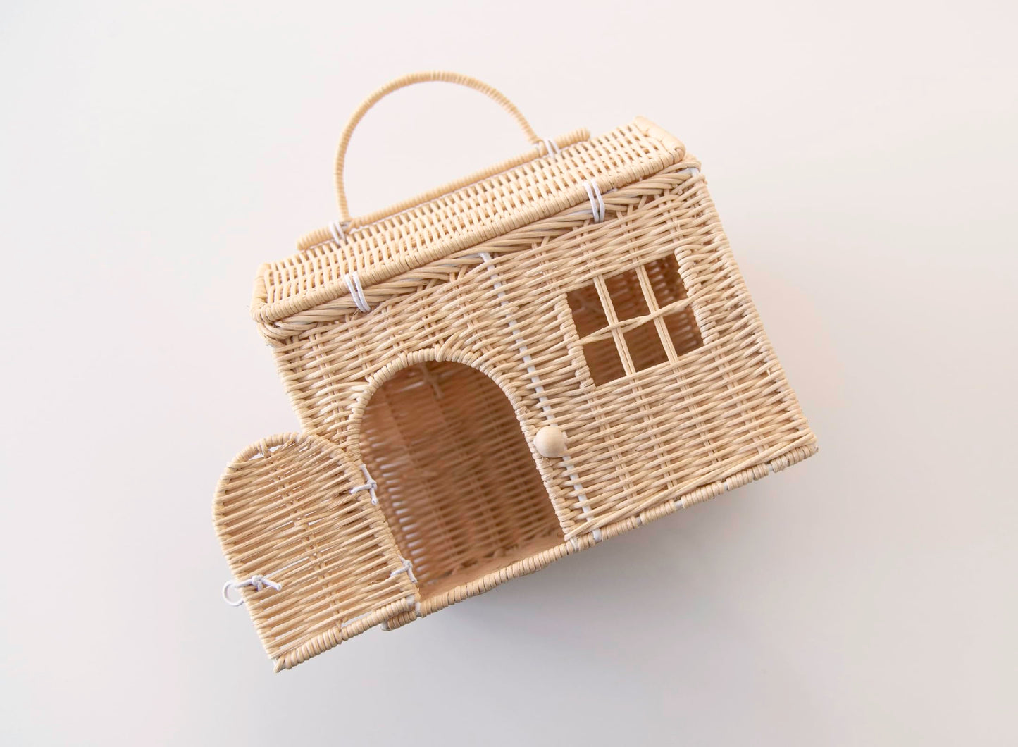 Rool Rattan House Shaped Basket Wicker Small Dollhouse Gift for Girls, Boho Toys, Mouse in a Box House, Little Girl Purse Clutch, Doll Carrier (Cream)