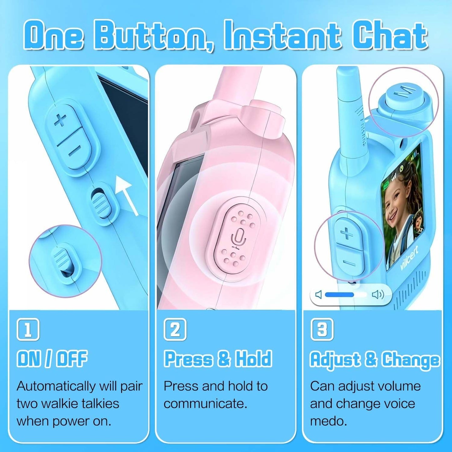 Kids Video Walkie Talkies 2 Pack, Rechargeable HD Screen Toys for Age 3-12